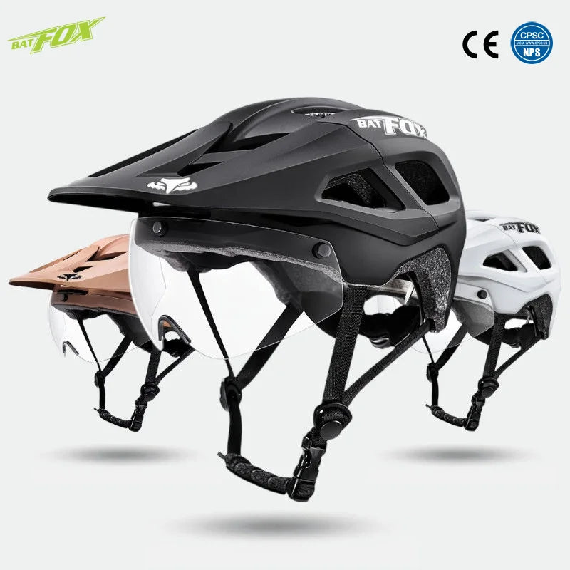 BATFOX Bike Helmet Magnetic goggles Lens & Sun Visor In-mold Road MTB Bicycle Helmets Men Women Cycling Helmet Sports Equipment