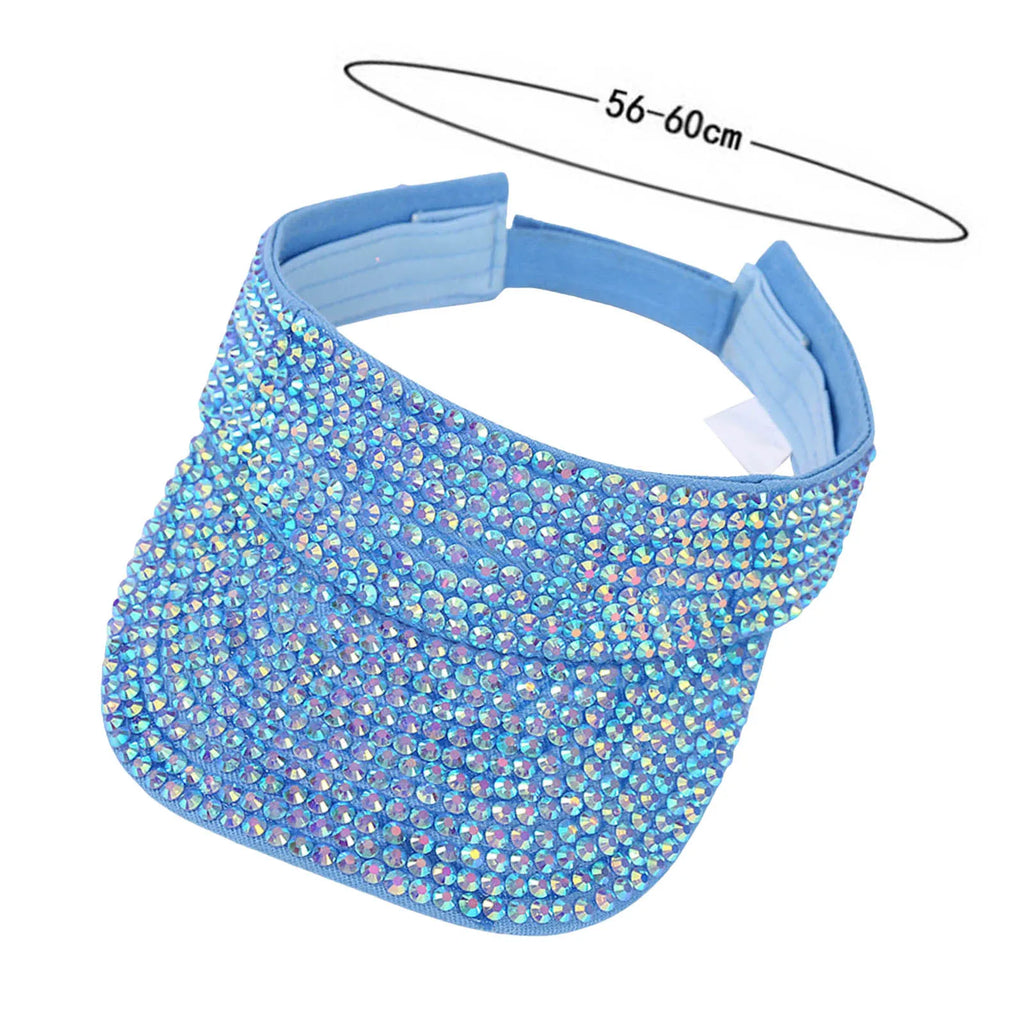 Glitter Visor Shiny Rhinestones Sport Cap Solid Empty Top Hats Golf Cap Adjustable Baseball Cap Outdoor Sun Hat For Women Men