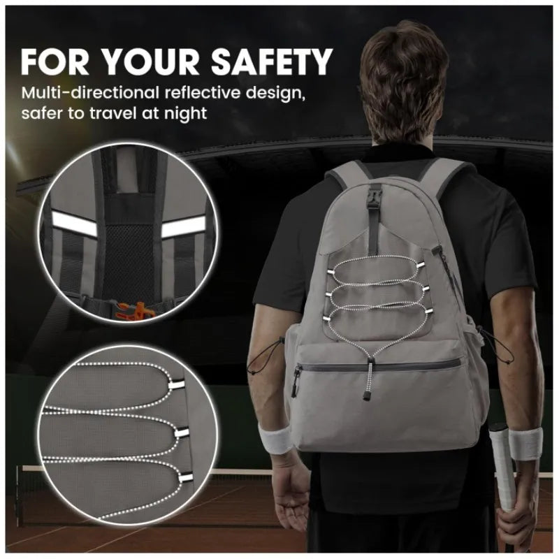 Tennis Bag Portable Tennis Backpack Large Capacity Ball Pack Racket Storage Daypack Outdoor Pickleball Bag with Shoe Compartment