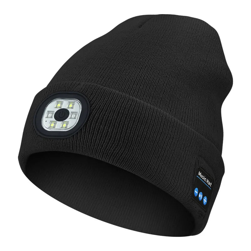 Bluetooth Beanie with Light, Unisex 6 LED USB Rechargeable with Cordless Headphones