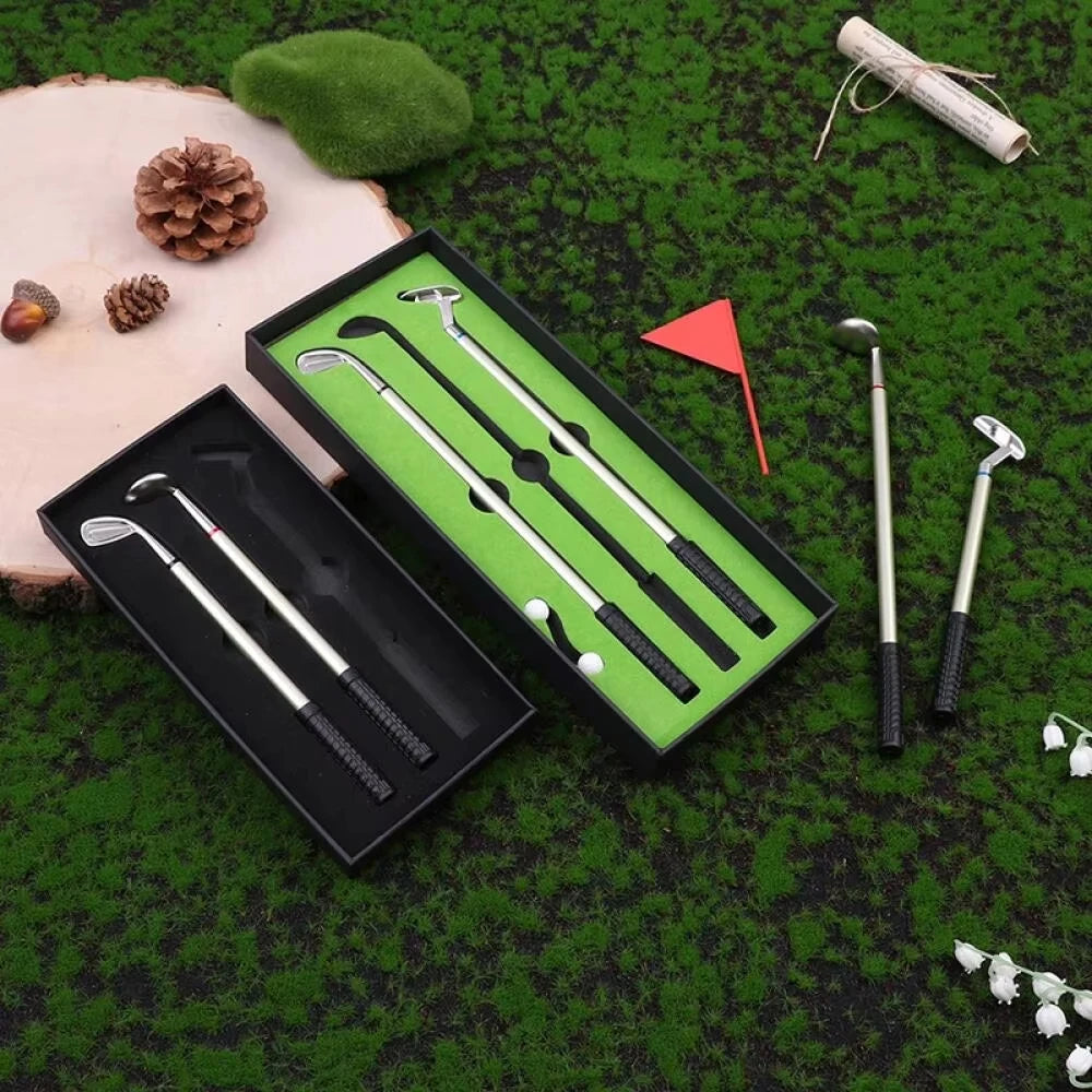 Golf Pen Set Mini Desktop Gift Includes Putting Green 3 Clubs Pen Balls and Flag Desk Games