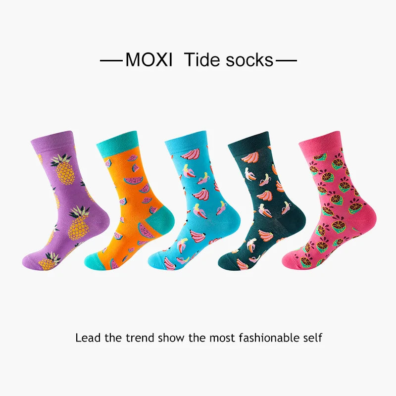 10pcs=5 Pairs Neutral Cool Funny Hiphop Casual Pastel Pack Long Tube Set Men Fashion Print Harajuku Cotton Sports Running Socks
