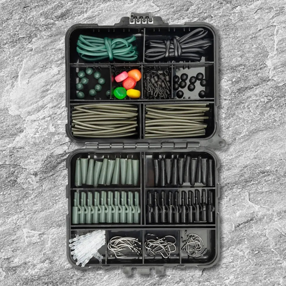 277Pcs Fishing Accessories with Storage Box Carp Fishing Rigs Assortment Rust Proof Swivels Terminal Rigs for Bass Trout