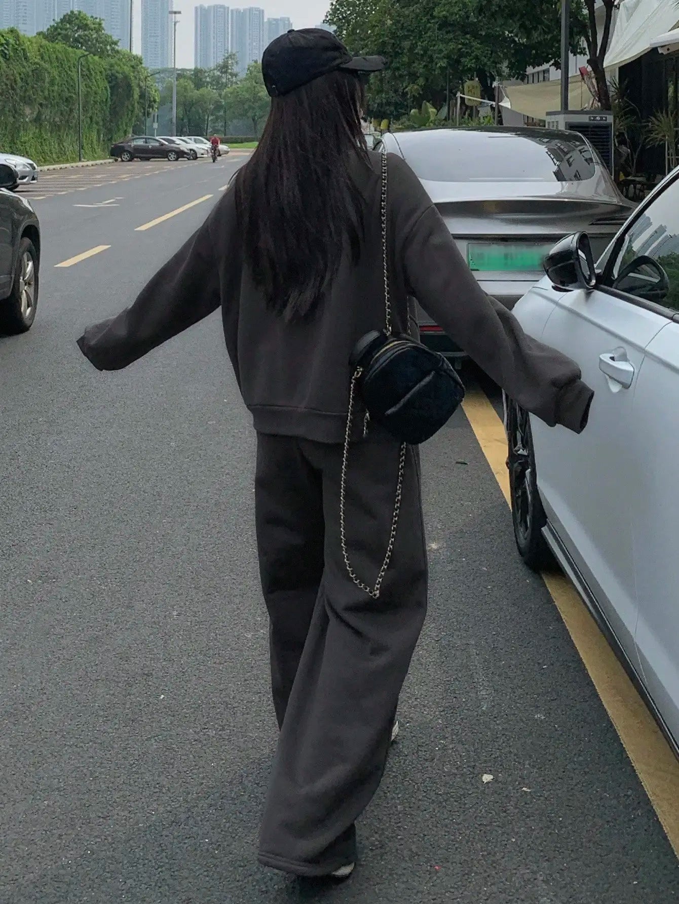 Women's Streetwear Hoodie & Wide Leg Pants Set, Casual Loose Fit 2 Piece Outfit