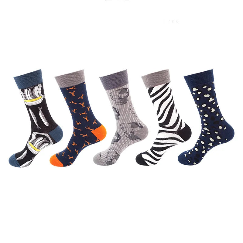 10pcs=5 Pairs Neutral Cool Funny Hiphop Casual Pastel Pack Long Tube Set Men Fashion Print Harajuku Cotton Sports Running Socks