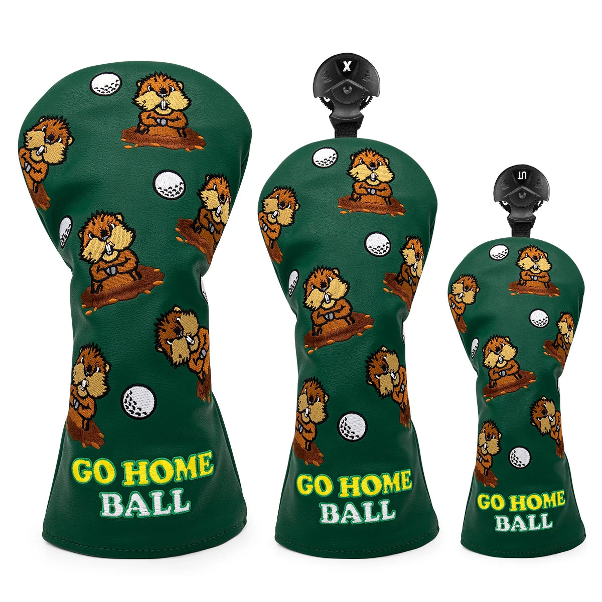 Green Leather Groundhog Golf Driver Fairway Wood Hybrid/UT  Headcover Club Head Cover High Quality Embroidery
