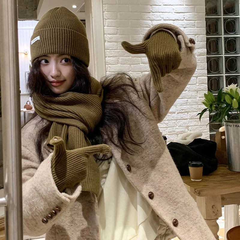 Neck Scarf Gloves Caps Three Piece Set For Women & Men  Scarf Glove Set