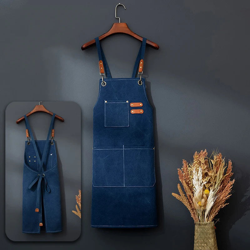 Canvas Waterproof Professional Kitchen Apron Woodworking Apron Art Apron, Fit Cafe Bar Shop Beauty Nails Studios Uniform WQ001