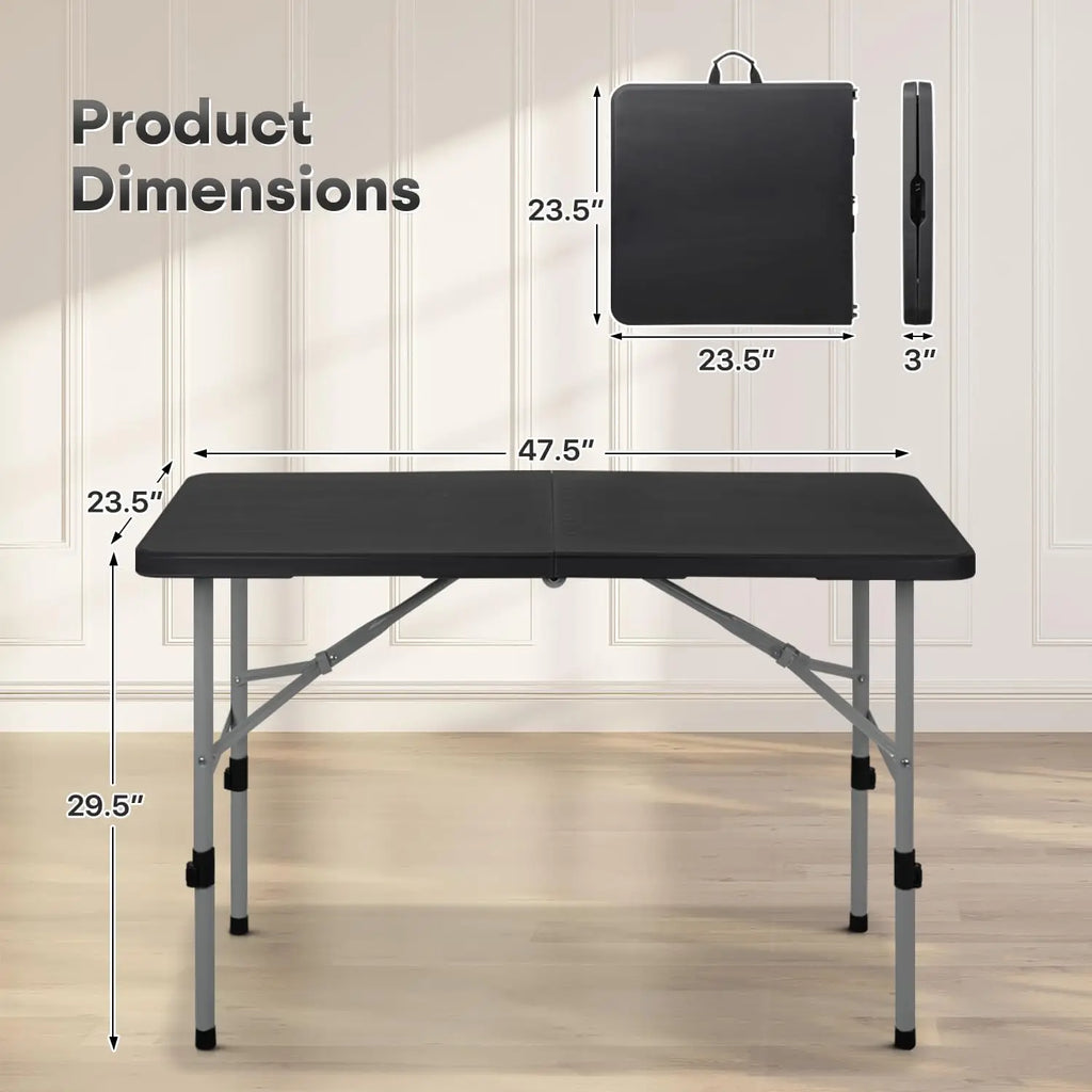 4ft Folding Table Outdoor Lightweight Portable Square Plastic Table for Camping Picnic Party Black