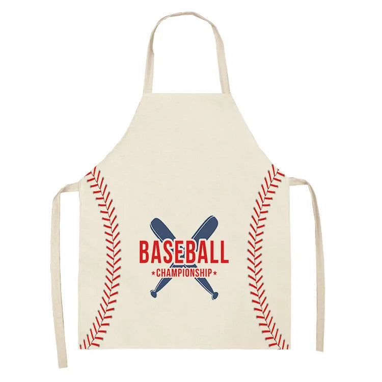 Baseball Football Printed Cotton Linen Sleeveless Aprons Kitchen Women Pinafore Home Cooking Baking Waist Bib