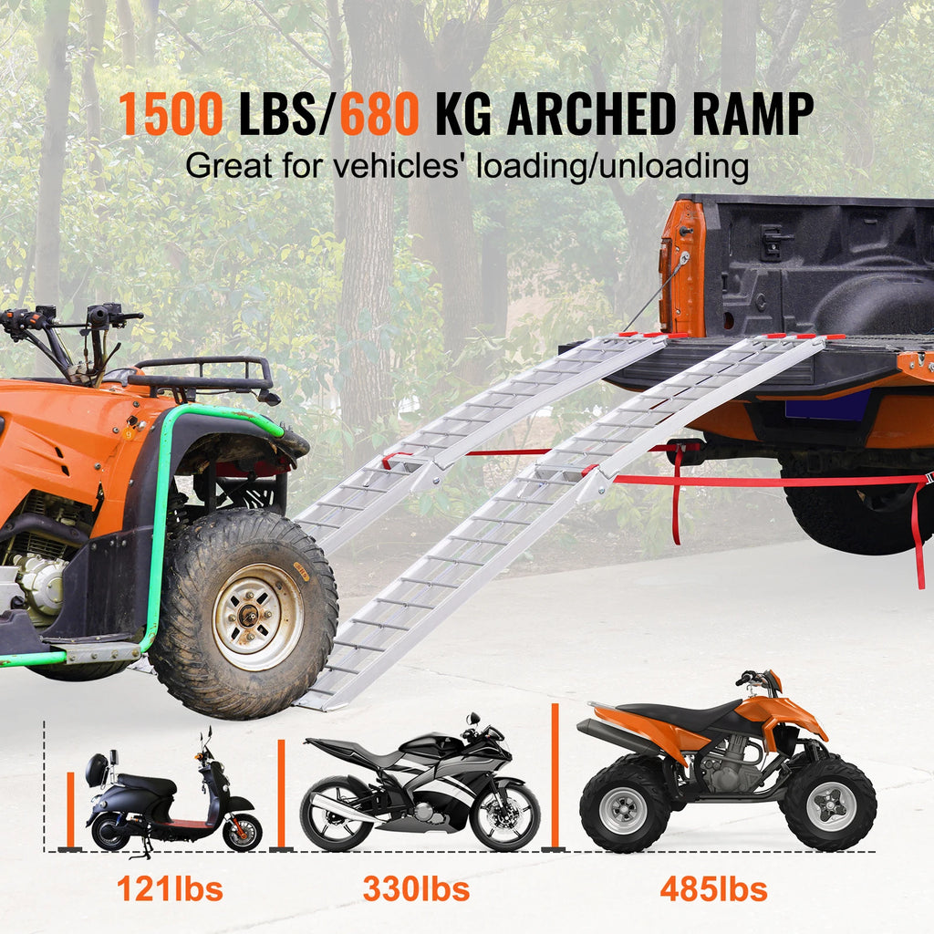 Aluminum Ramps 1500 lbs Folding Loading for Pickup Trucks Bed with Load Strap