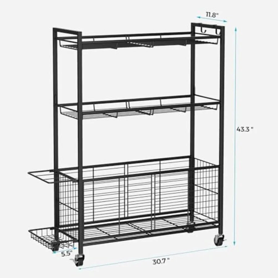 Large Garage Sports Equipment Organizer with Wheels