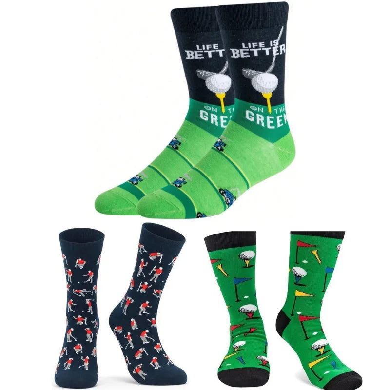 3 styles Golf Socks Rugby Running Hiking Athletic Socks Machine Washable Mid-Calf Socks Sports Footwear for Man Athletes Gifts
