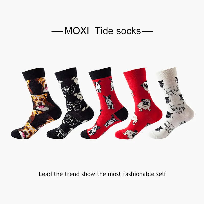 10pcs=5 Pairs Neutral Cool Funny Hiphop Casual Pastel Pack Long Tube Set Men Fashion Print Harajuku Cotton Sports Running Socks