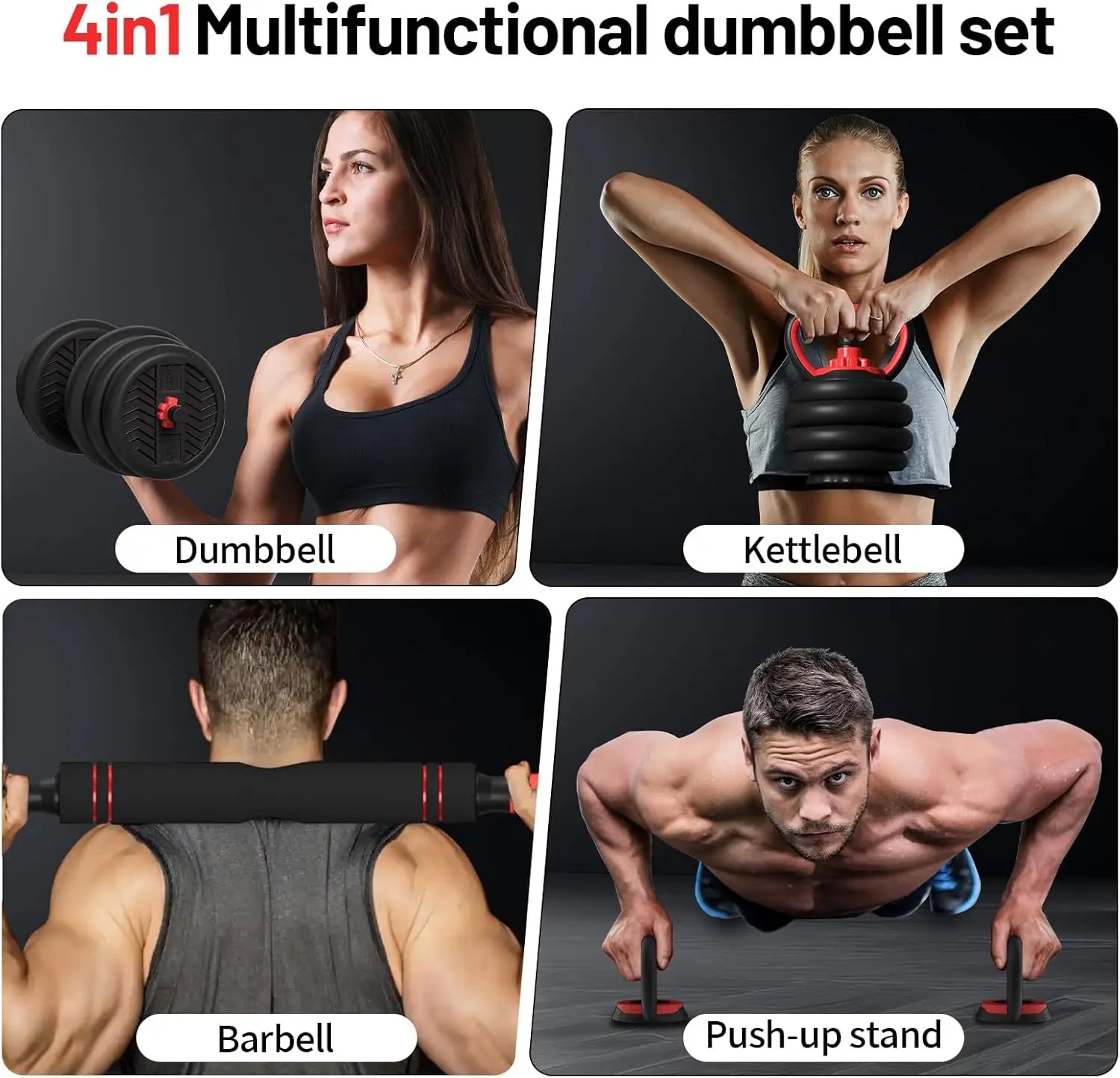 Adjustable Dumbbell Set, 20-80lbs Free Weights for Home Gym, 4-in-1 Workout Equipment as Barbell/Kettlebell/Push-up Stand