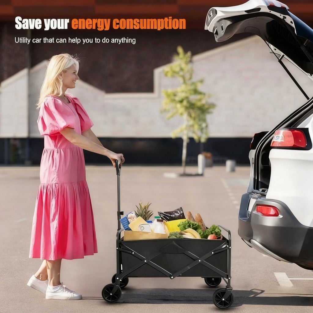 Commercial folding cart with wear-resistant tires, sturdy metal frame