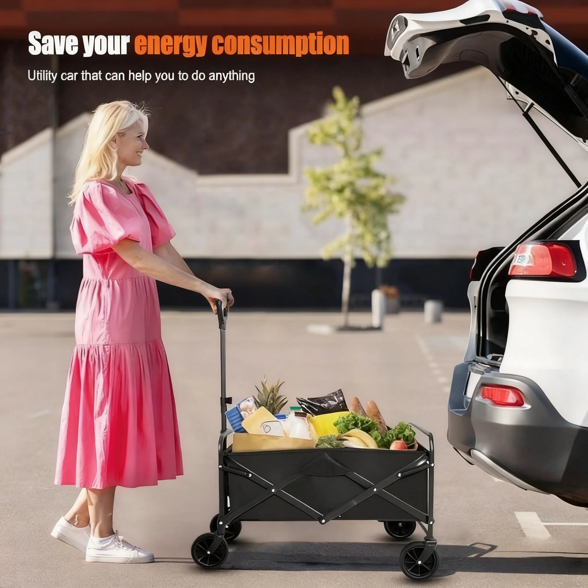 Commercial folding cart with wear-resistant tires, sturdy metal frame