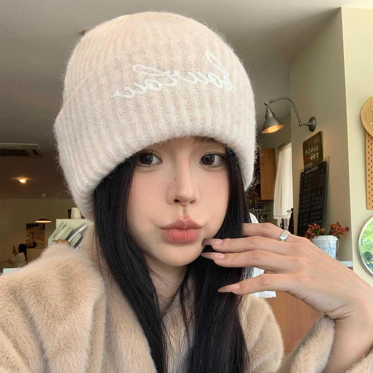 Women Embroidery Letter Knitted Hat