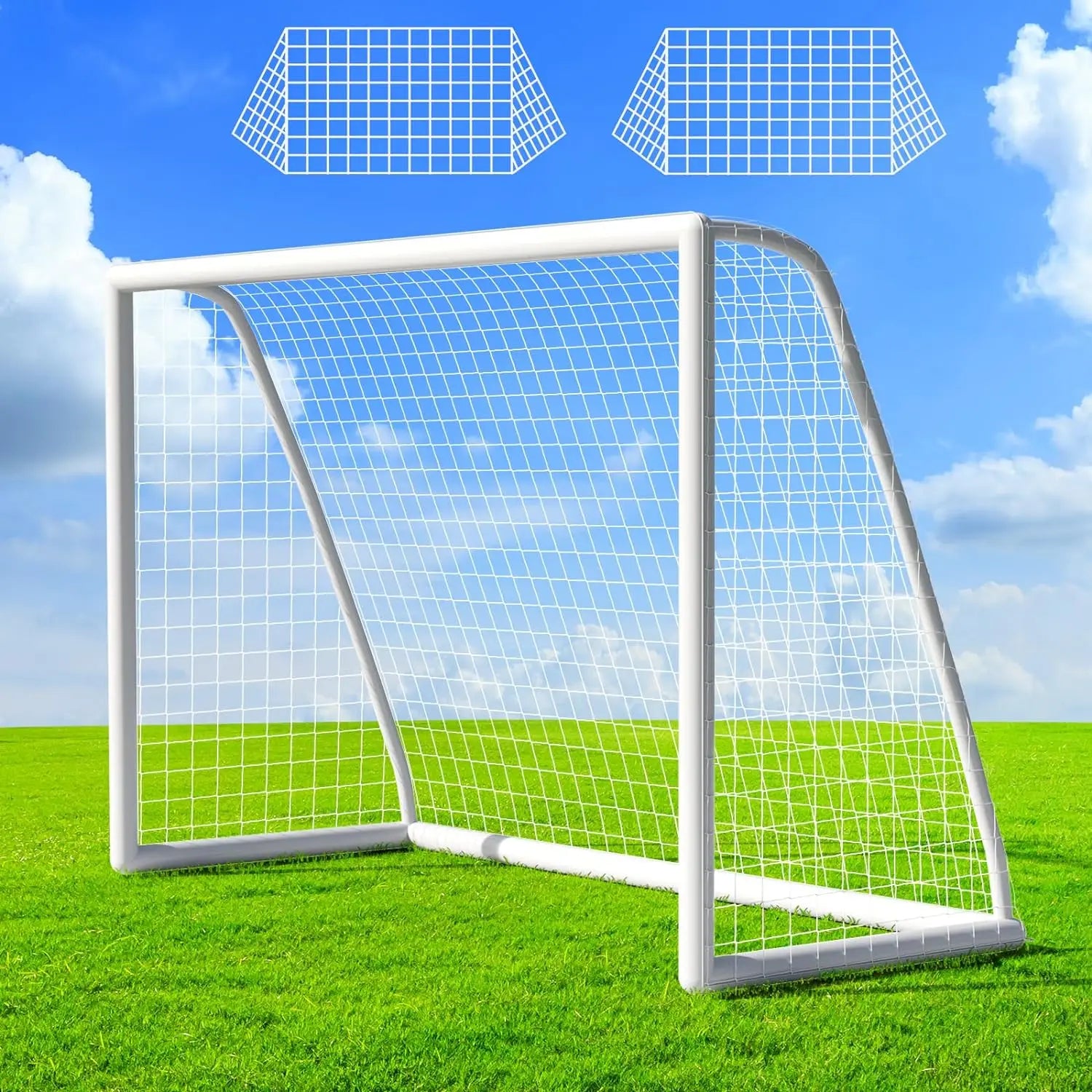 Portable Soccer Goal Ground Stakes, Soccer Goal Set 8x6ft  Weatherproof PVC Frame, for Backyard Kids, Adults, 2xFootball Net