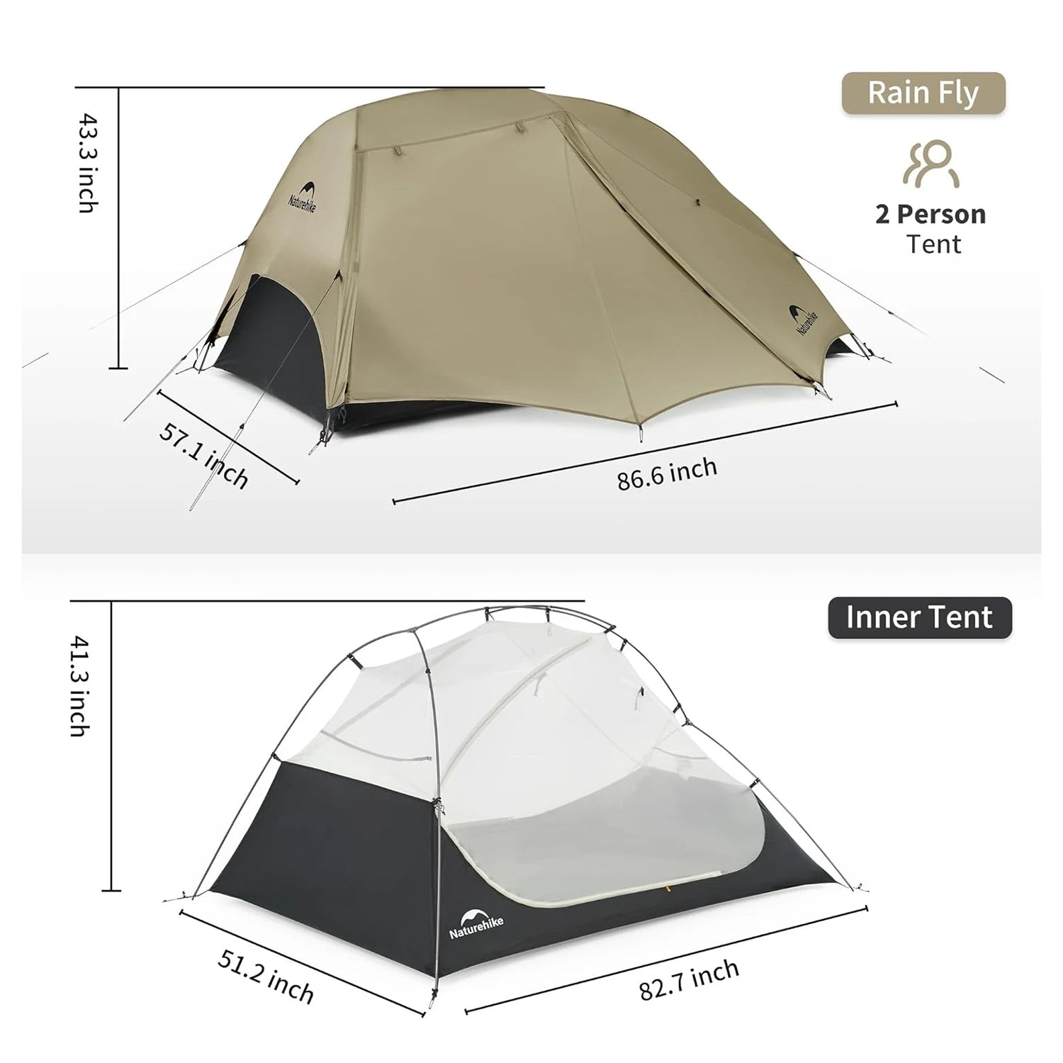 Naturehike Camping Tent Ultralight Portable 2 Person 15D Silicone 3 Seasons Tent Waterproof Outdoor Hiking Tents