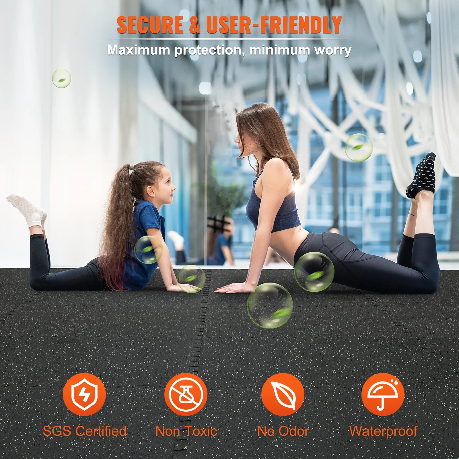 1/2 in Thick Gym Floor Mats Foam & Rubber Interlocking - Waterproof