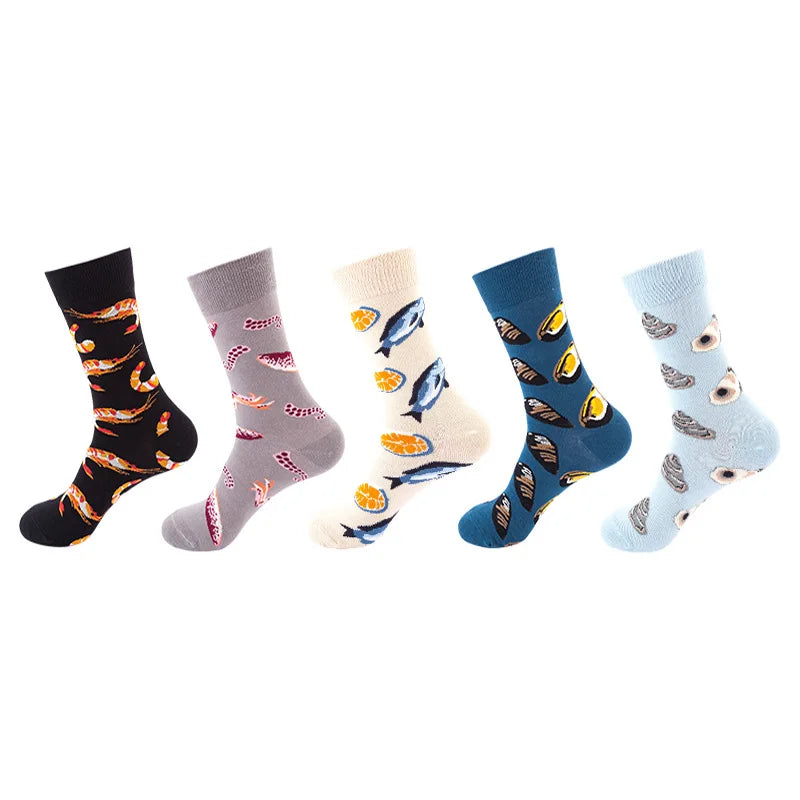 10pcs=5 Pairs Neutral Cool Funny Hiphop Casual Pastel Pack Long Tube Set Men Fashion Print Harajuku Cotton Sports Running Socks