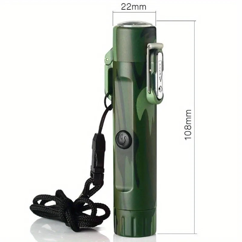 Electric Windproof Metal Lighter Flameless Dual Arc Plasma Rechargeable USB Waterproof Lighter with Flashlight Outdoor Tools