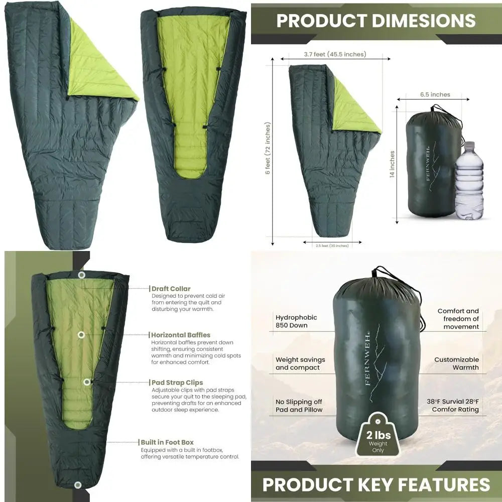 Ultralight 850 Fill Down Sleeping Bag Top Quilt for Backpacking and Camping Comfort