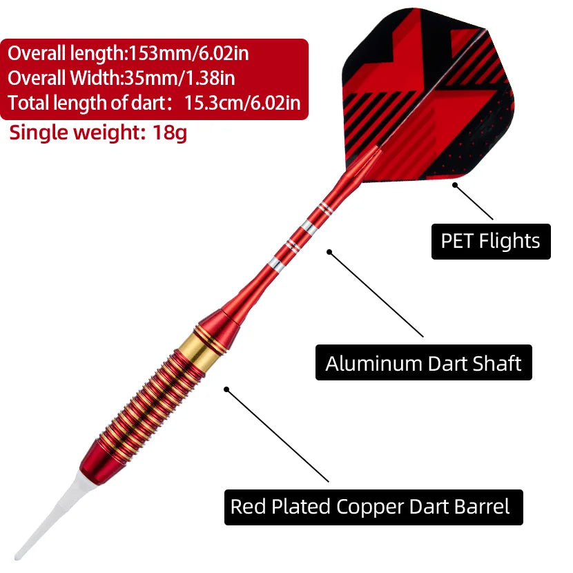 3 pcs 18g electroplated red copper darts soft-head dart box set