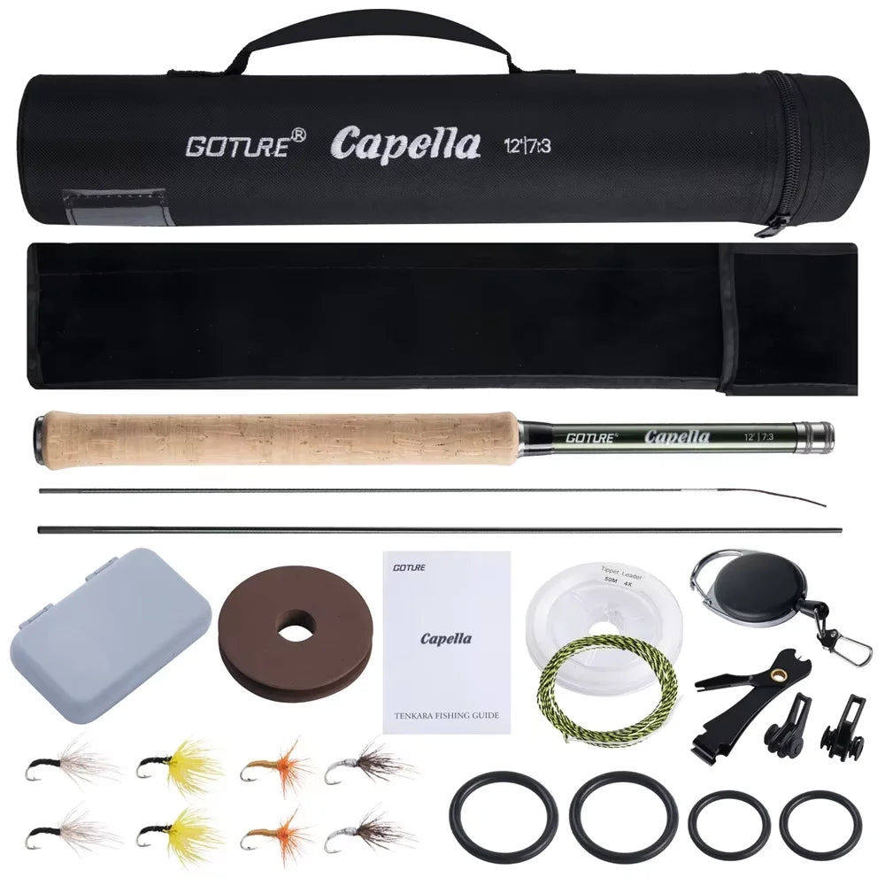 Goture 12ft 3.6m Tenkara Rod with Spare Tip Section&Storage Bag, Complete Beginner Tenkara Fishing Kit for Travel Hiking Camping
