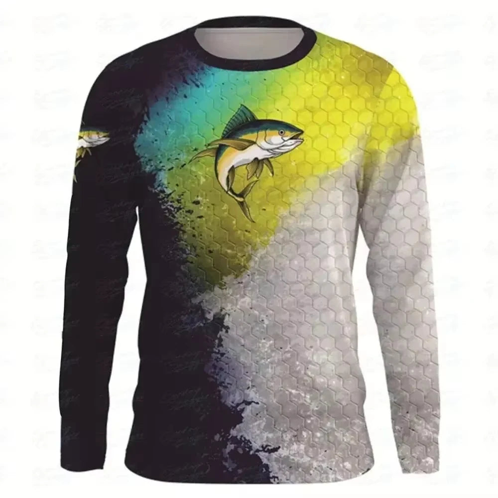 26 Personality New Fishing Pattern 3D Printed Men's Long Sleeve Tshirt Round Neck Outdoor Quick-drying Casual Sports Fashion Tops