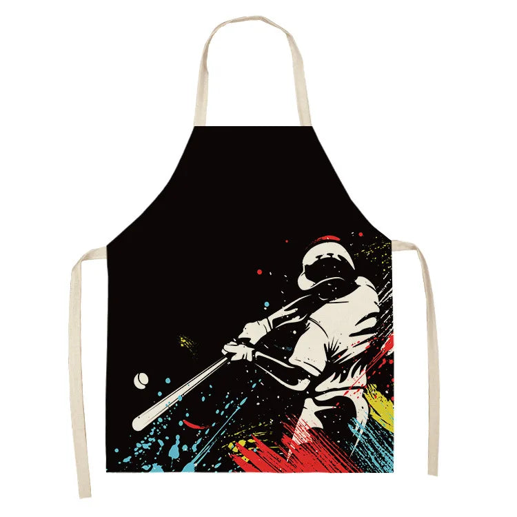 Baseball Football Printed Cotton Linen Sleeveless Aprons Kitchen Women Pinafore Home Cooking Baking Waist Bib