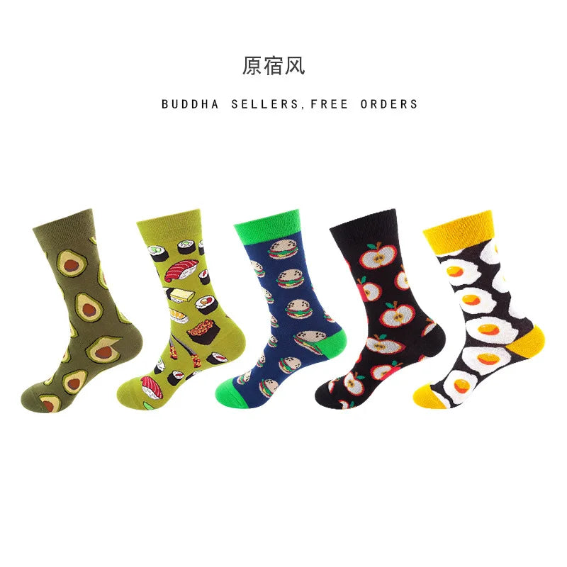 10pcs=5 Pairs Neutral Cool Funny Hiphop Casual Pastel Pack Long Tube Set Men Fashion Print Harajuku Cotton Sports Running Socks