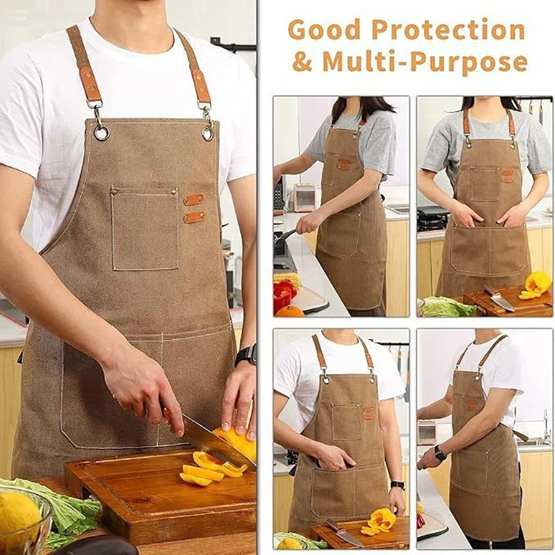 Canvas Waterproof Professional Kitchen Apron Woodworking Apron Art Apron, Fit Cafe Bar Shop Beauty Nails Studios Uniform WQ001