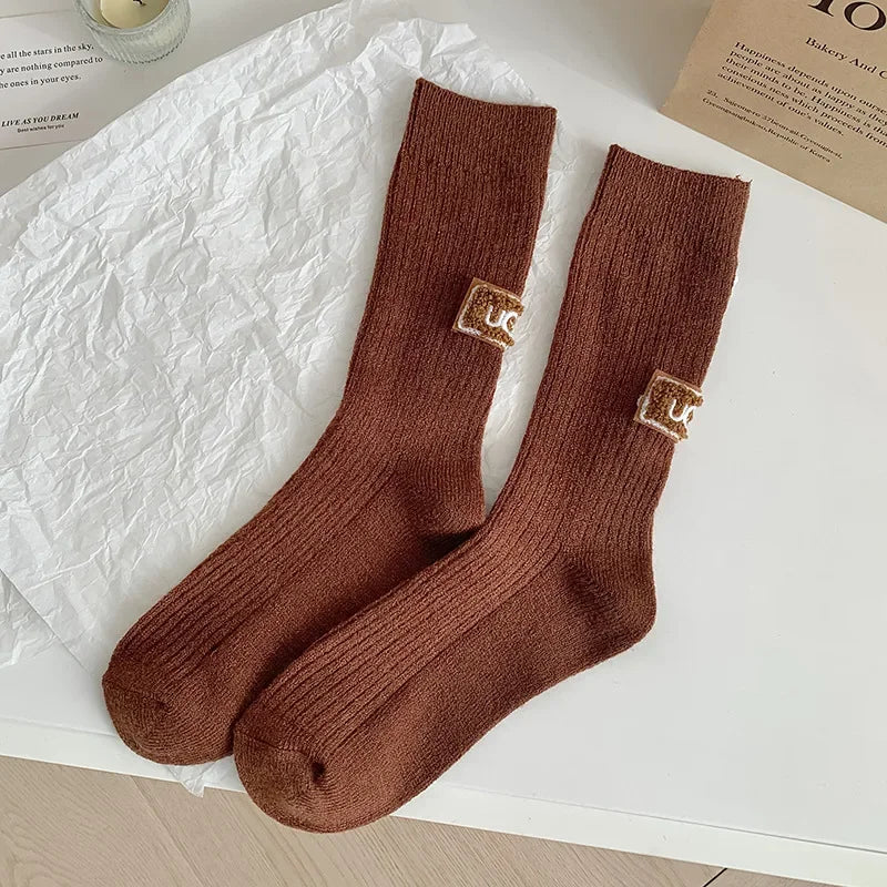 Casual Cotton Soft Knitted Mid Calf Socks