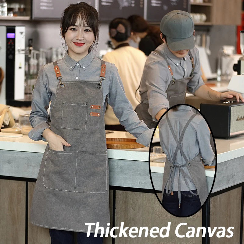 Canvas Waterproof Professional Kitchen Apron Woodworking Apron Art Apron, Fit Cafe Bar Shop Beauty Nails Studios Uniform WQ001
