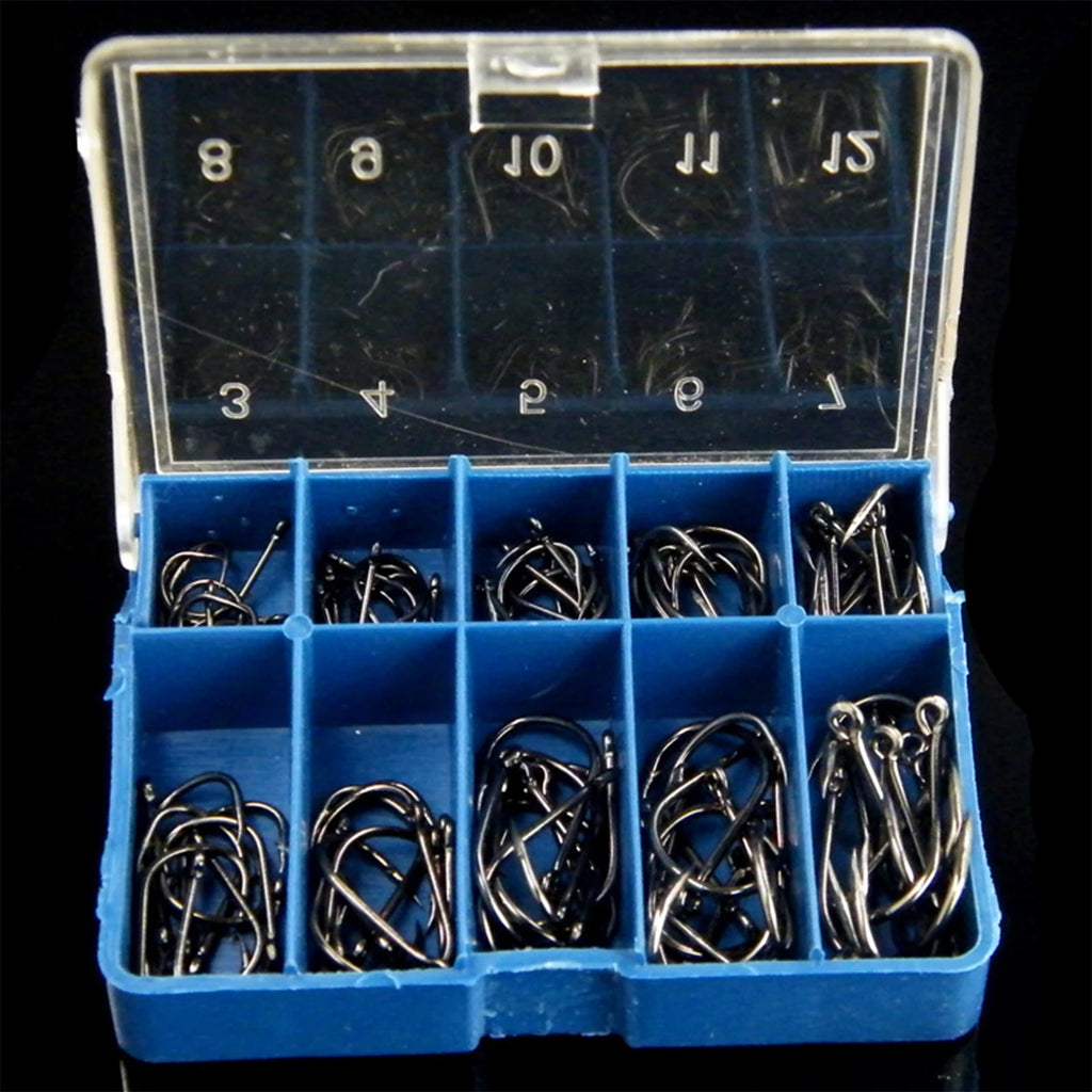 100 pcs Iseama Fishing Hooks Size 3-12 Black with Loop High Carbon Steel for Wild Fishing Fly Fishing tools