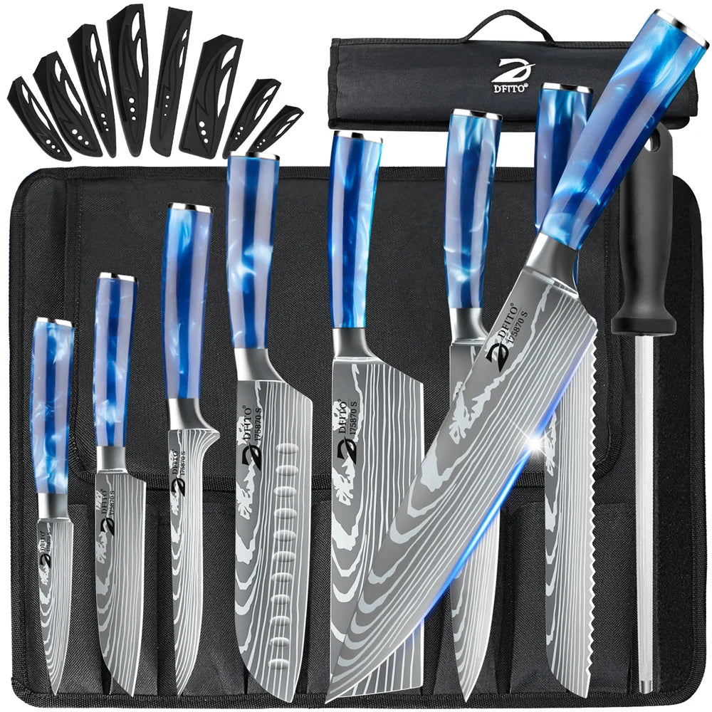 Kitchen Knife Damascus Stainless Steel Chef Knife 8 pcs w/Nylon Bag