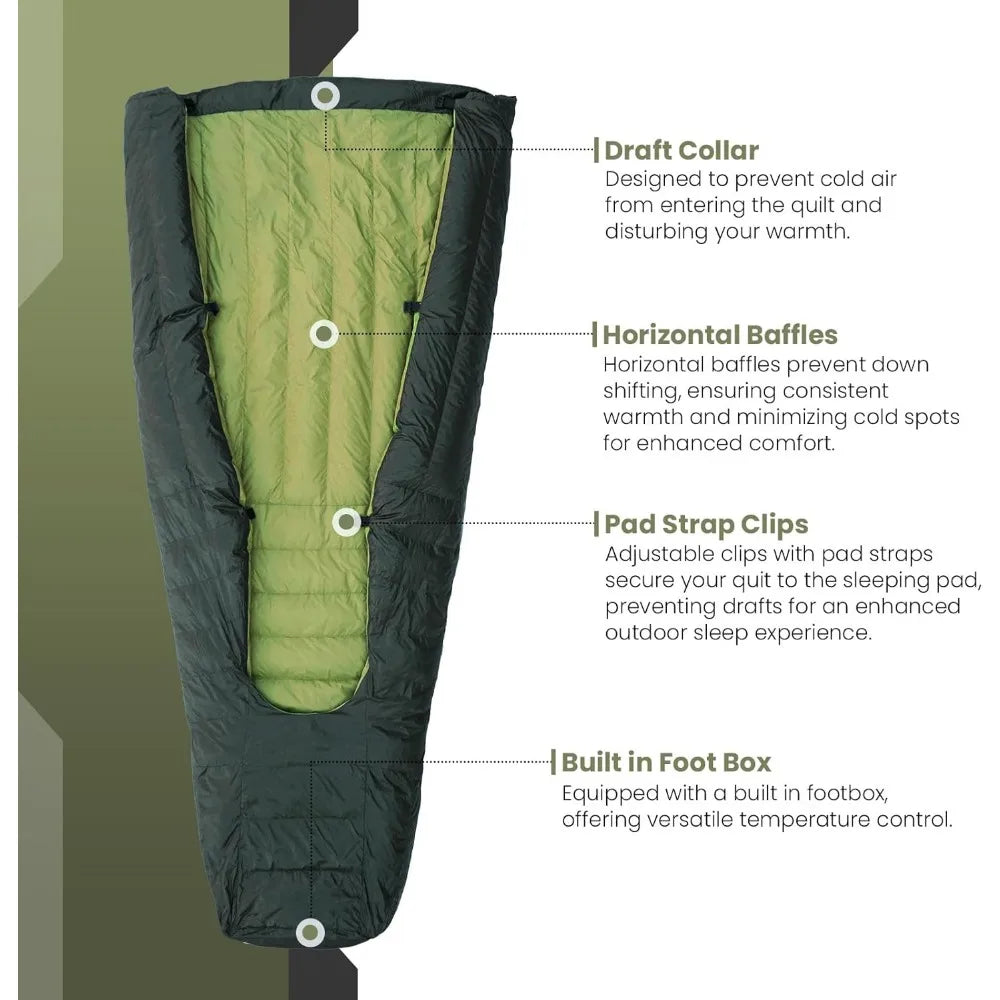 Ultralight 850 Fill Down Sleeping Bag Top Quilt for Backpacking and Camping Comfort