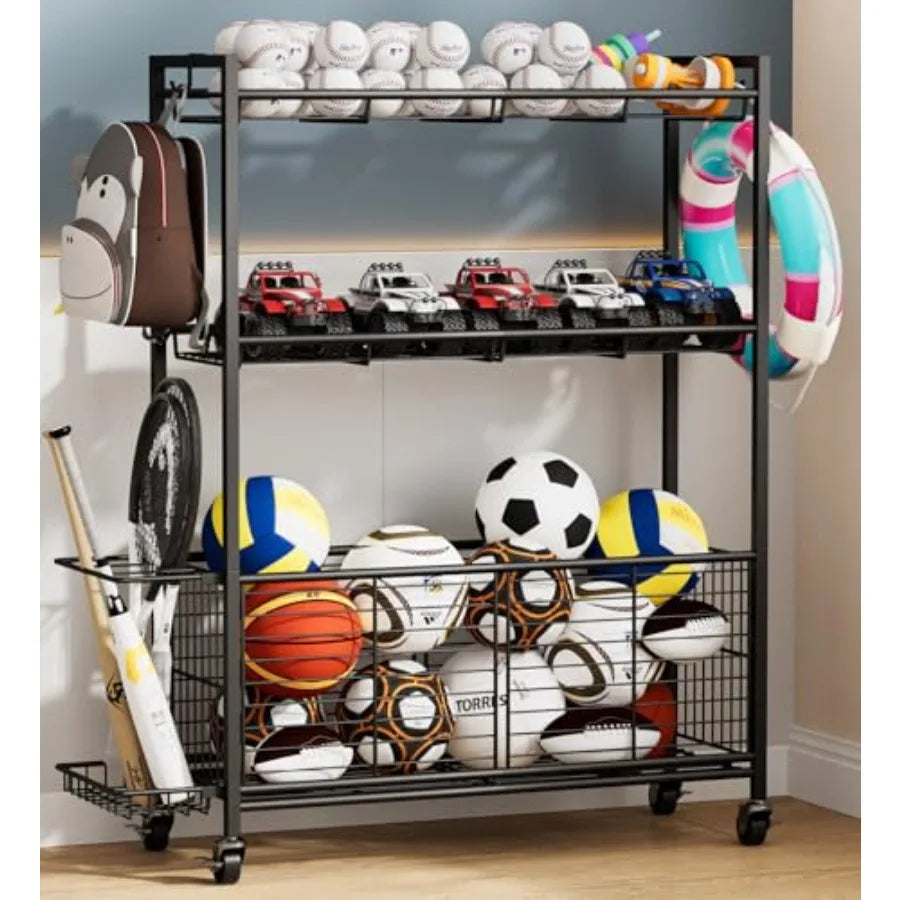 Large Garage Sports Equipment Organizer with Wheels