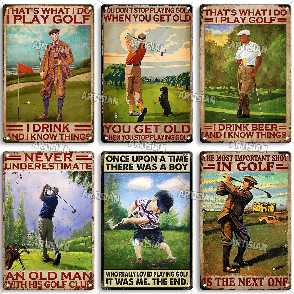 Artisian Golf Golfer Metal Sign Sport Tin Plaque Vintage Decorative Poster Wall Decor Garage Bar Pub Club Hotel Cafe Kitchen