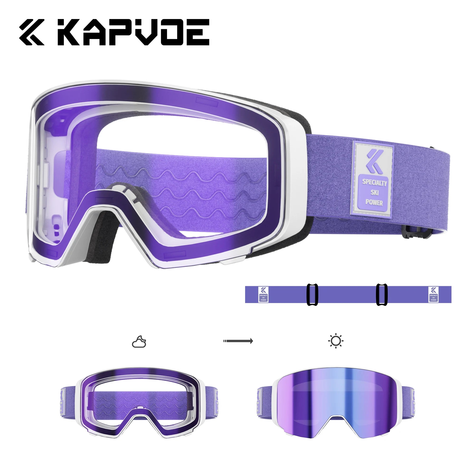 KAPVOE Ski Goggles Breathable Sports Snow Glasses UV400 Anti-fog