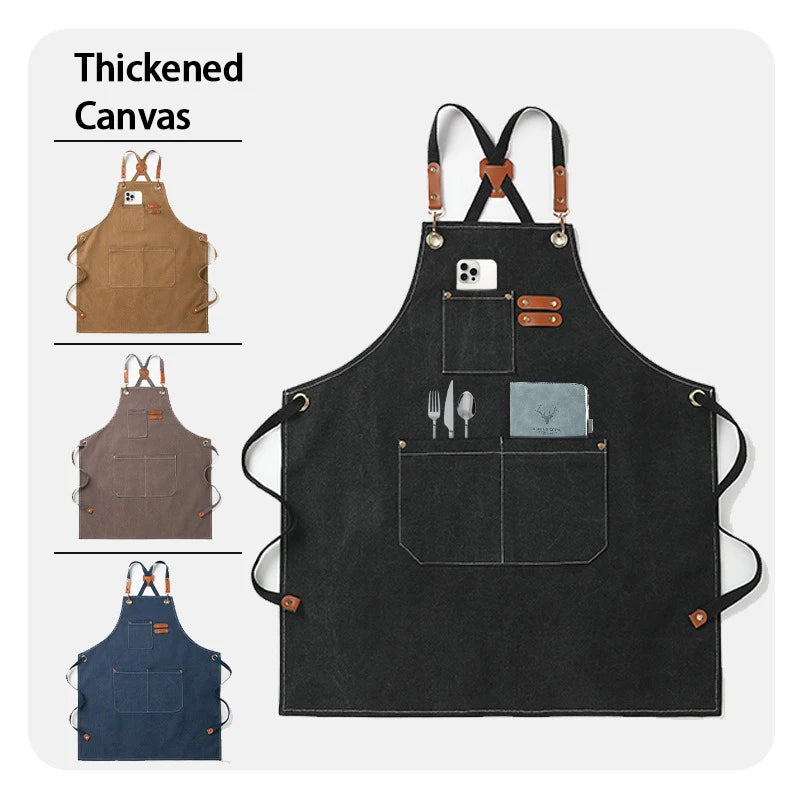Canvas Waterproof Professional Kitchen Apron Woodworking Apron Art Apron, Fit Cafe Bar Shop Beauty Nails Studios Uniform WQ001