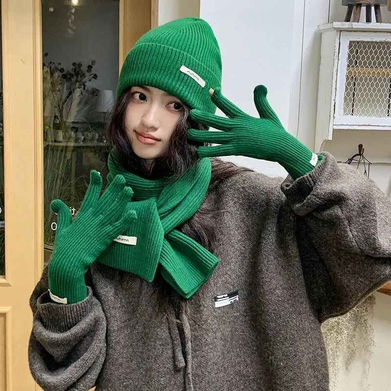 Neck Scarf Gloves Caps Three Piece Set For Women & Men  Scarf Glove Set