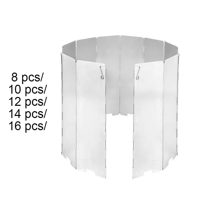 16Pc Outdoor camping windshield Ultra-light aluminum alloy foldable with latch, burner windshield oil drain plate
