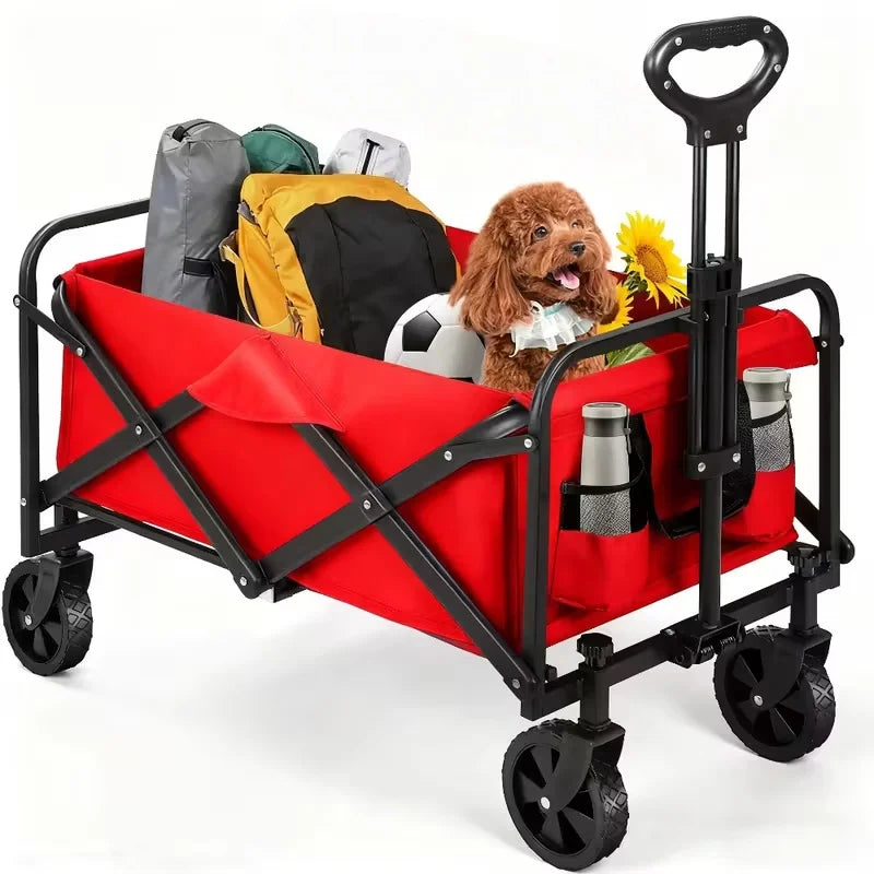 Commercial folding cart with wear-resistant tires, sturdy metal frame
