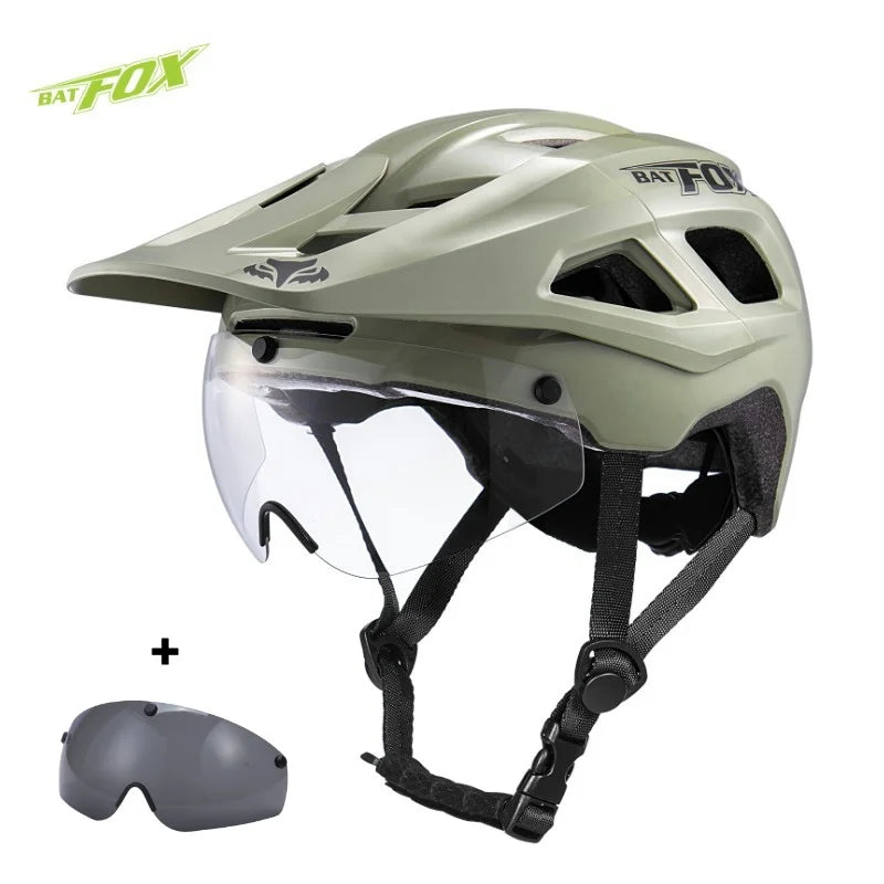 BATFOX Bike Helmet Magnetic goggles Lens & Sun Visor In-mold Road MTB Bicycle Helmets Men Women Cycling Helmet Sports Equipment