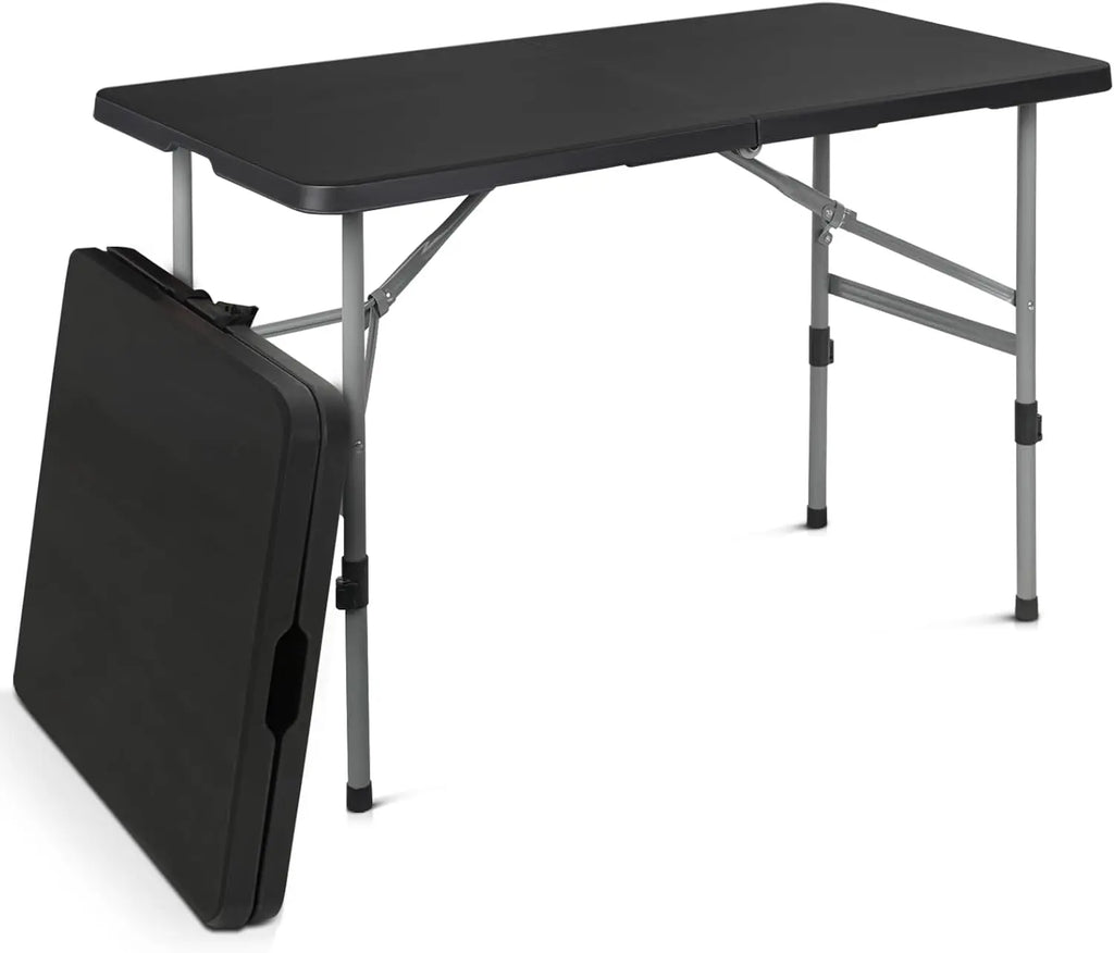 4ft Folding Table Outdoor Lightweight Portable Square Plastic Table for Camping Picnic Party Black