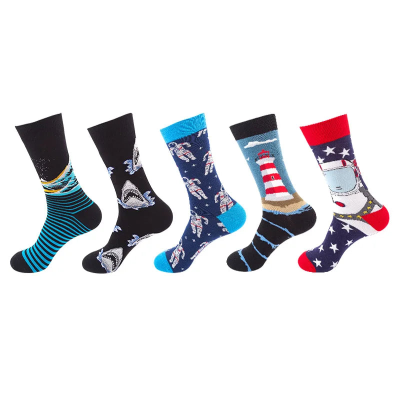 10pcs=5 Pairs Neutral Cool Funny Hiphop Casual Pastel Pack Long Tube Set Men Fashion Print Harajuku Cotton Sports Running Socks