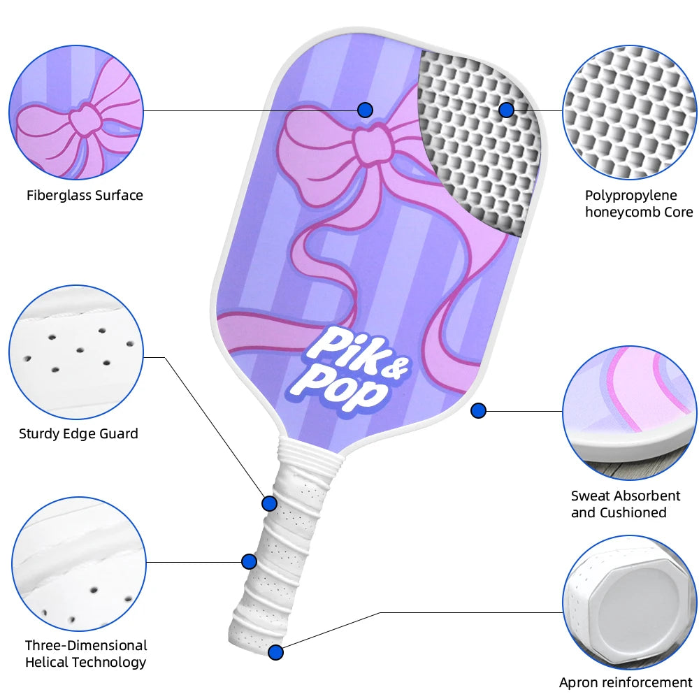 Pickleball Paddles Set with Fiberglass Surface & Polypropylene Core